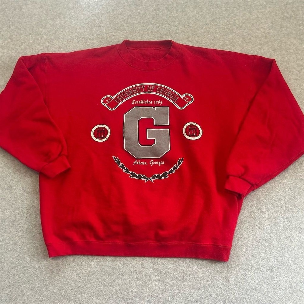 Vintage University of Georgia Sweater Mens Red Sweatshirt Bulldogs Crewneck